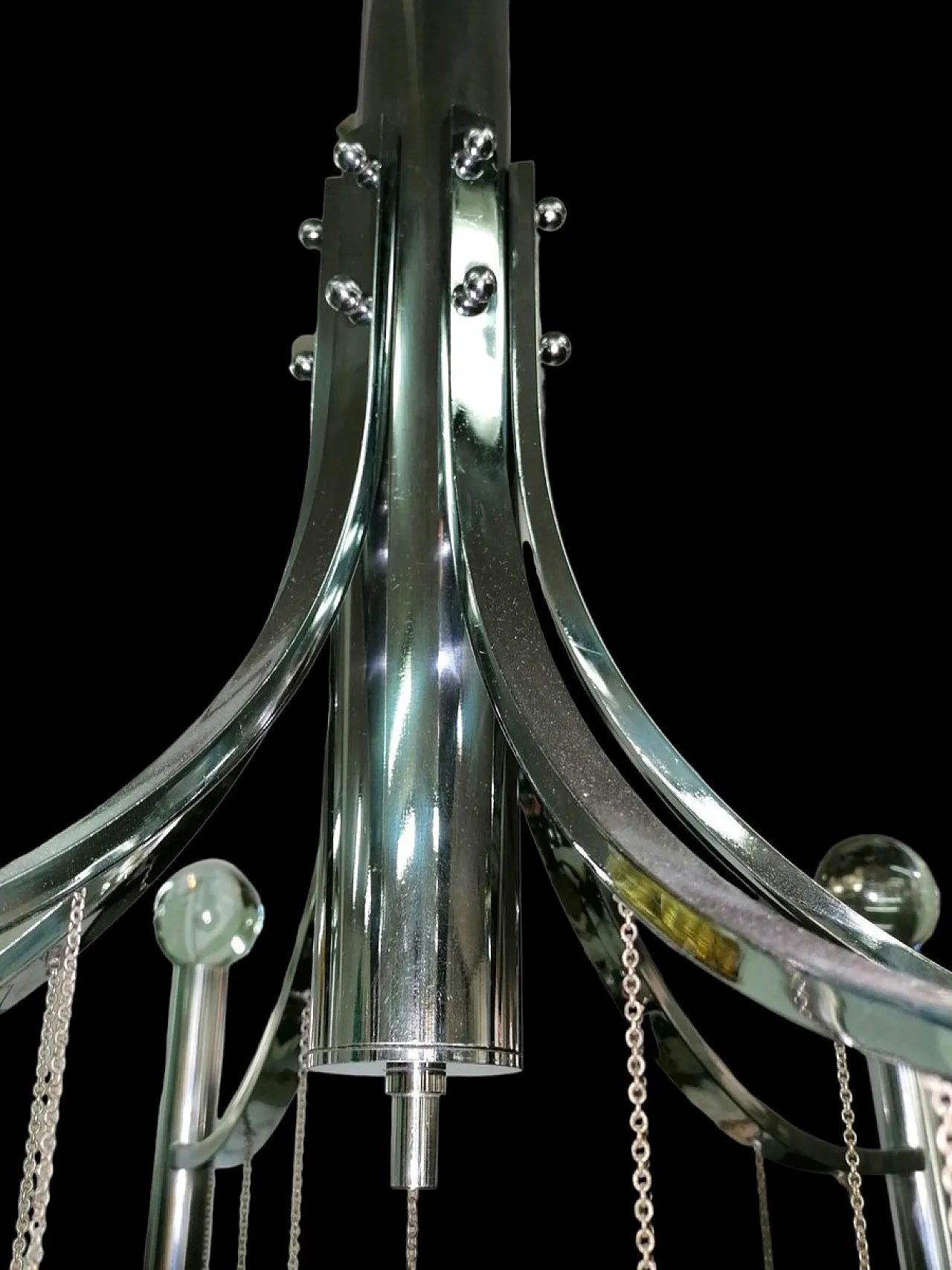 Lampadario in acciaio e cristallo stile Sciolari, anni '60 4