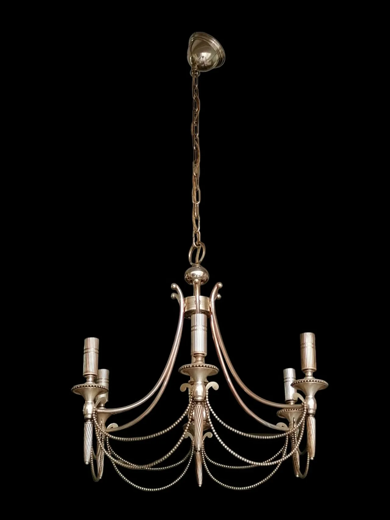 Lampadario a sei bracci placcato in argento, anni '40 2