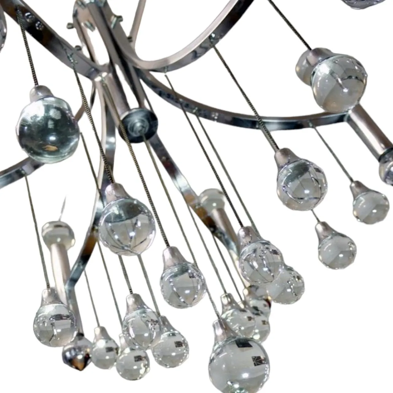 Lampadario in acciaio e cristallo stile Sciolari, anni '60 5