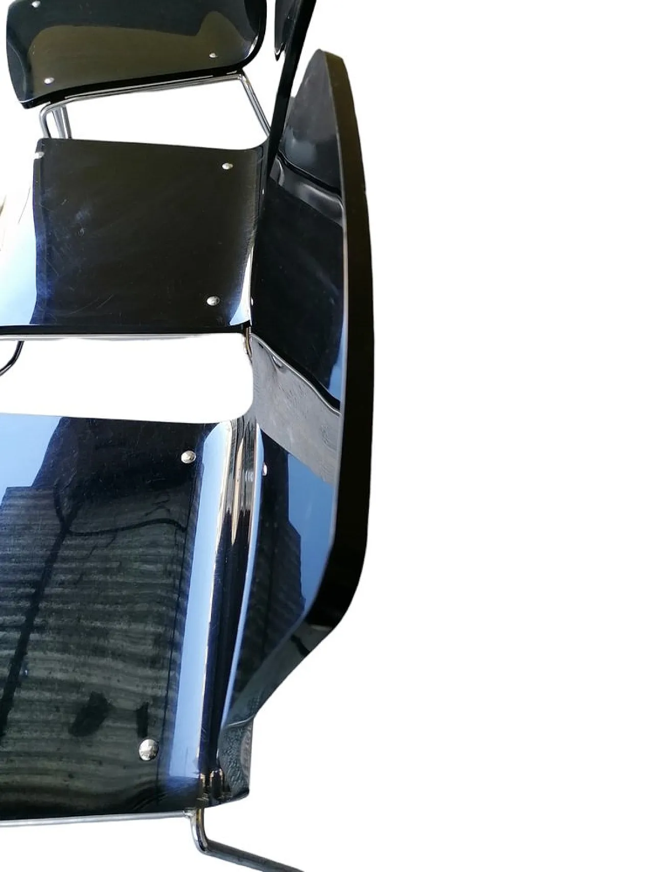 4 Sedie impilabili in vetro acrilico nero e acciaio, anni '90 5