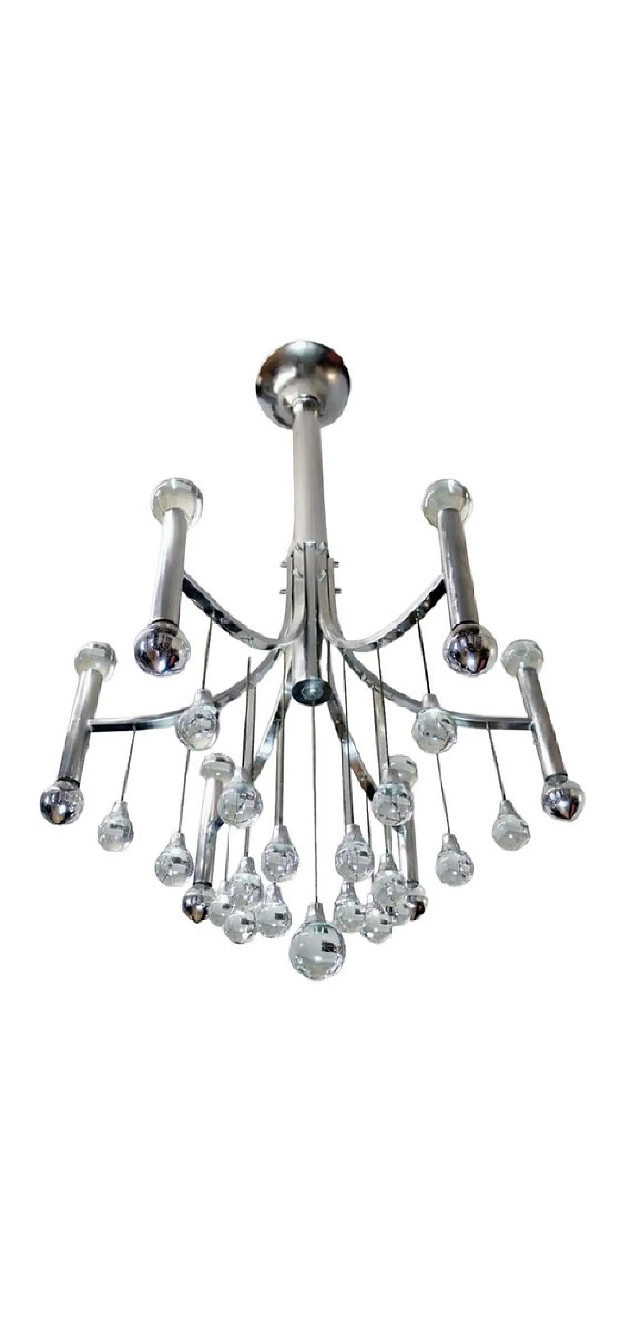 Lampadario in acciaio e cristallo stile Sciolari, anni '60 6