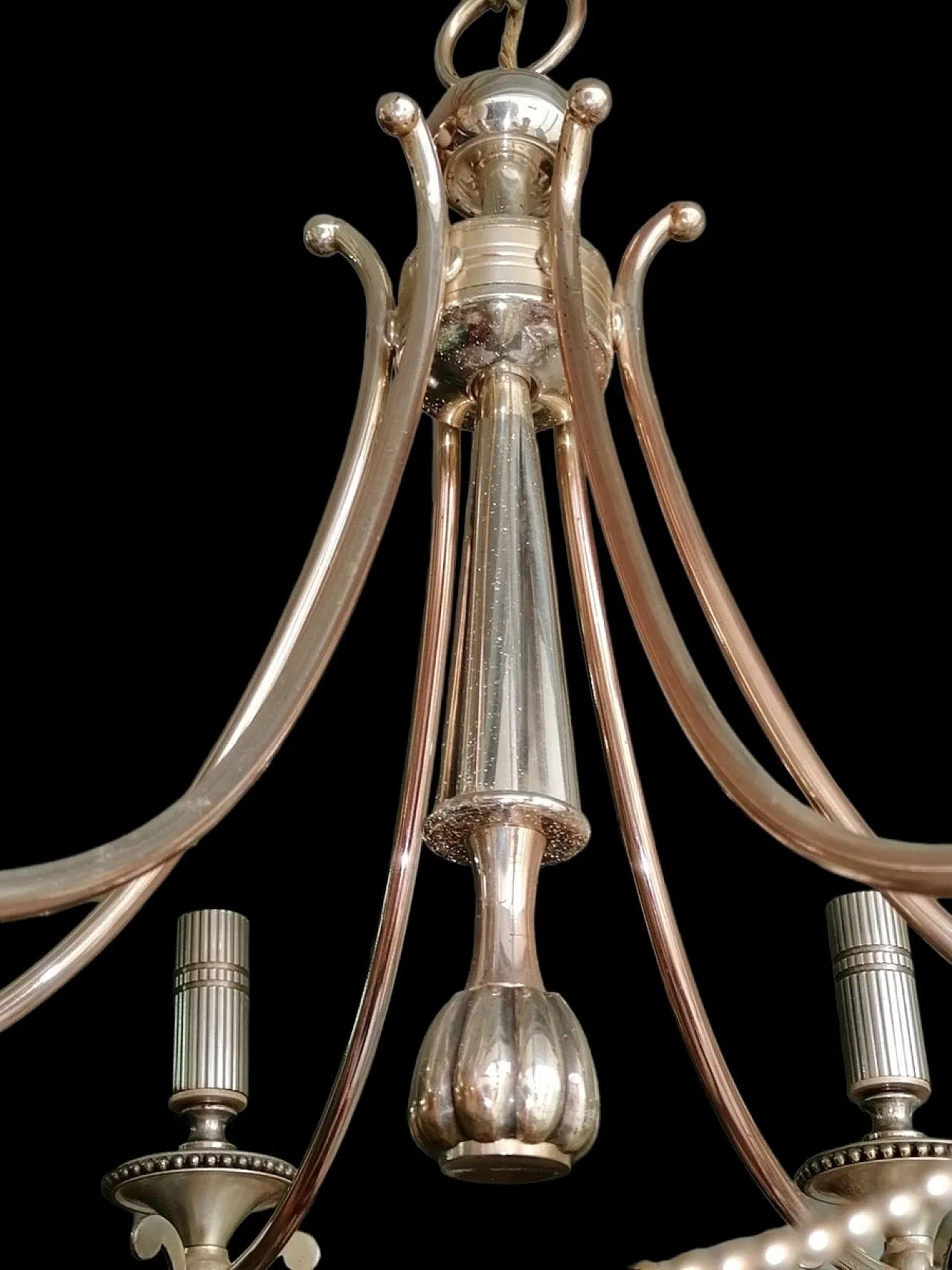 Lampadario a sei bracci placcato in argento, anni '40 4