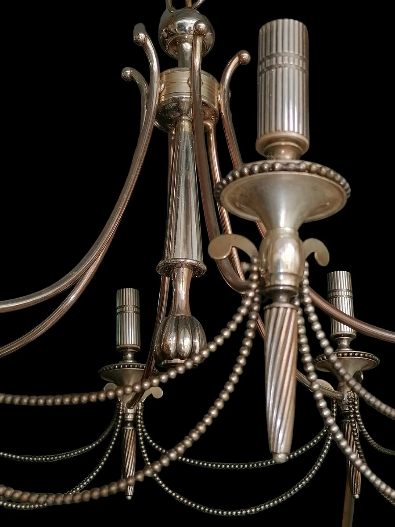 Lampadario a sei bracci placcato in argento, anni '40 5