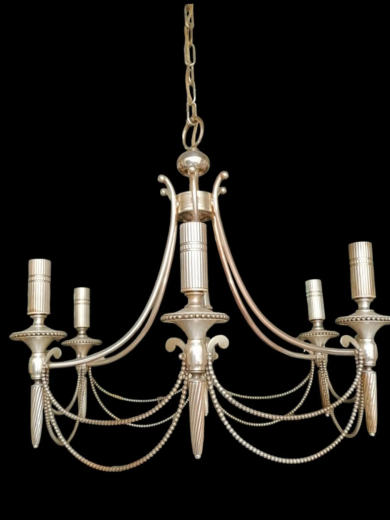 Lampadario a sei bracci placcato in argento, anni '40 6