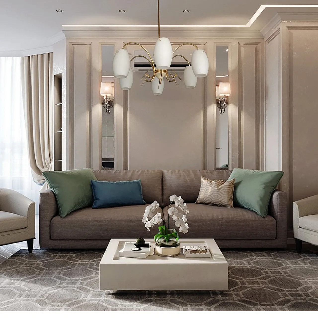 Lampadario in metallo dorato in vetro opalino stile Stilux, anni '50 3