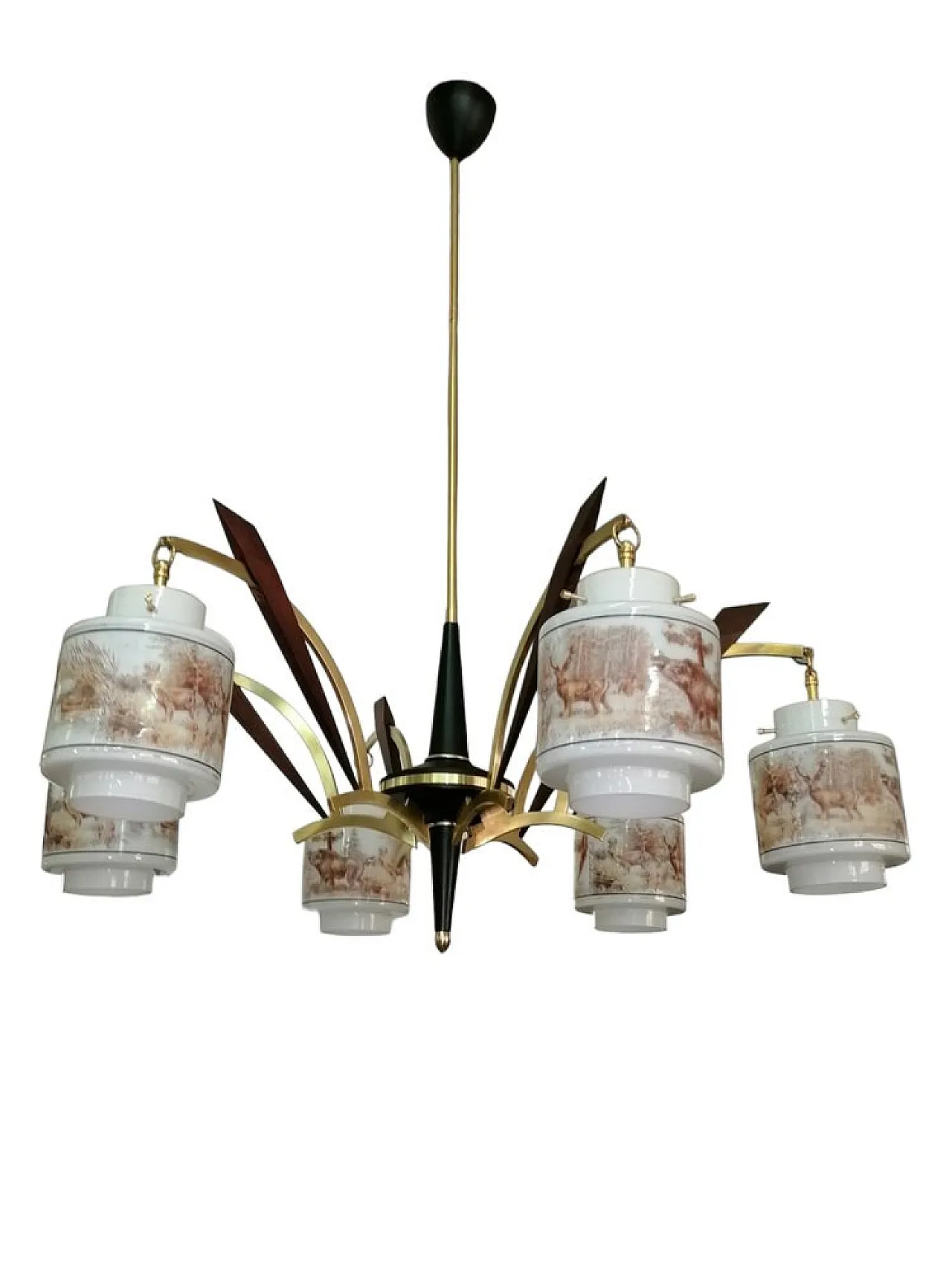 Lampadario diffusori in vetro opalino stile Stilnovo, anni '50 1