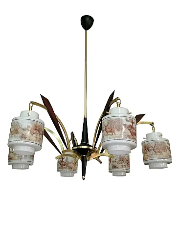 Lampadario diffusori in vetro opalino stile Stilnovo, anni '50
