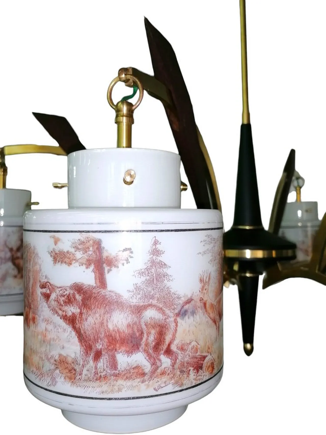 Lampadario diffusori in vetro opalino stile Stilnovo, anni '50 6