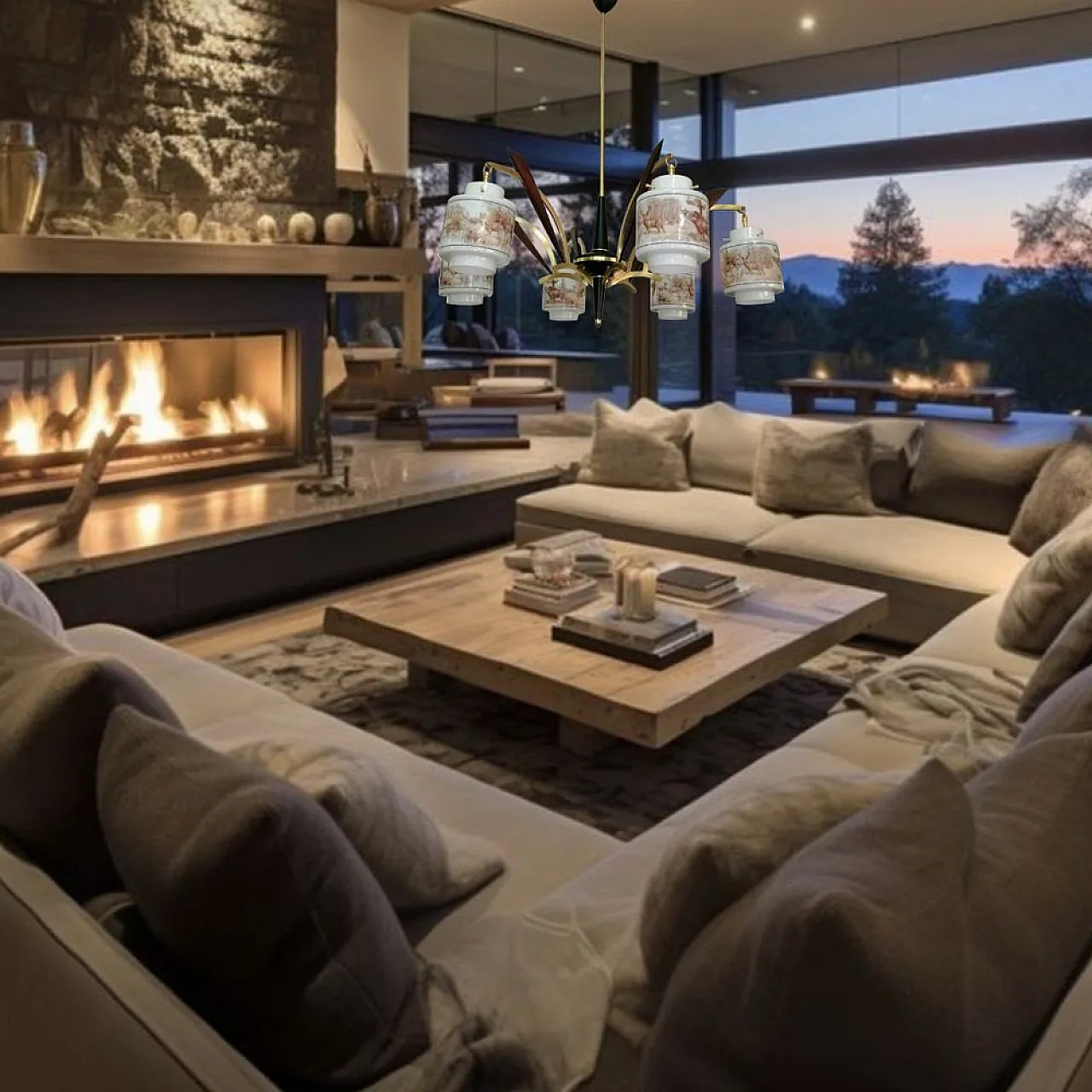 Lampadario diffusori in vetro opalino stile Stilnovo, anni '50 7