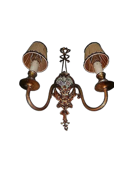 Applique a due braccia con placca in porcellana, anni '20