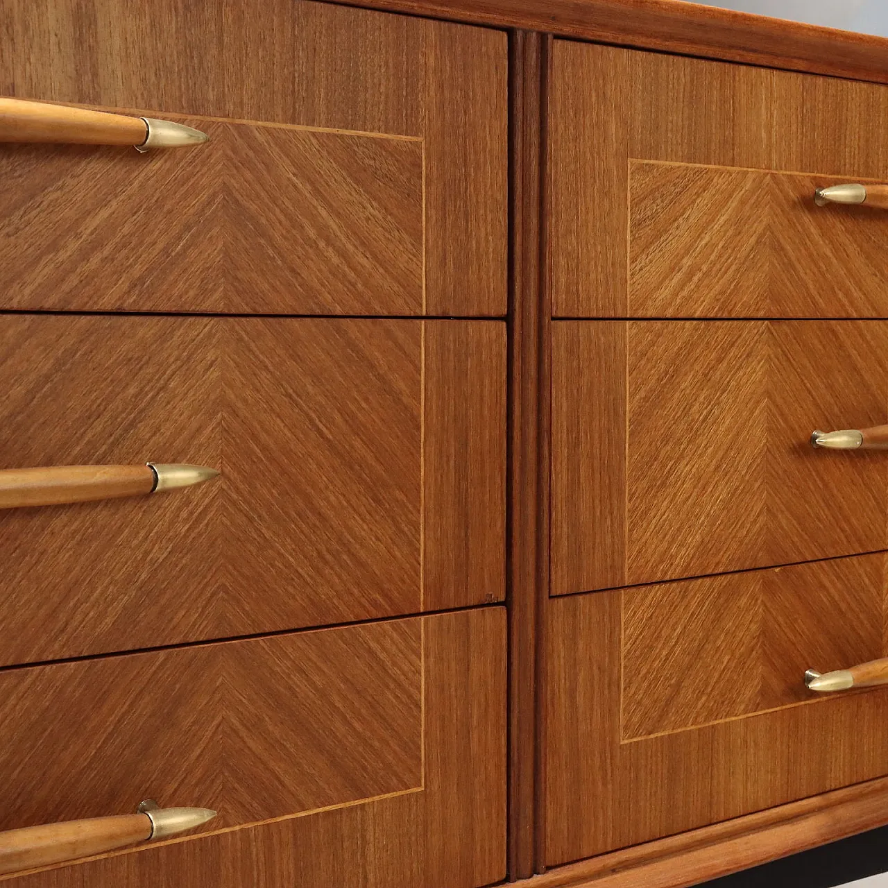 Cassettiera in legno, ottone e ceramica, '900 7