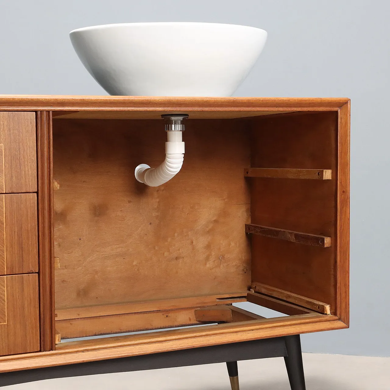 Cassettiera in legno, ottone e ceramica, '900 9