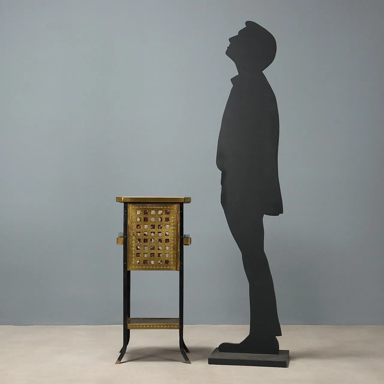 Mobile bar in stile liberty in lamiera di rame ottonata, primo '900 2