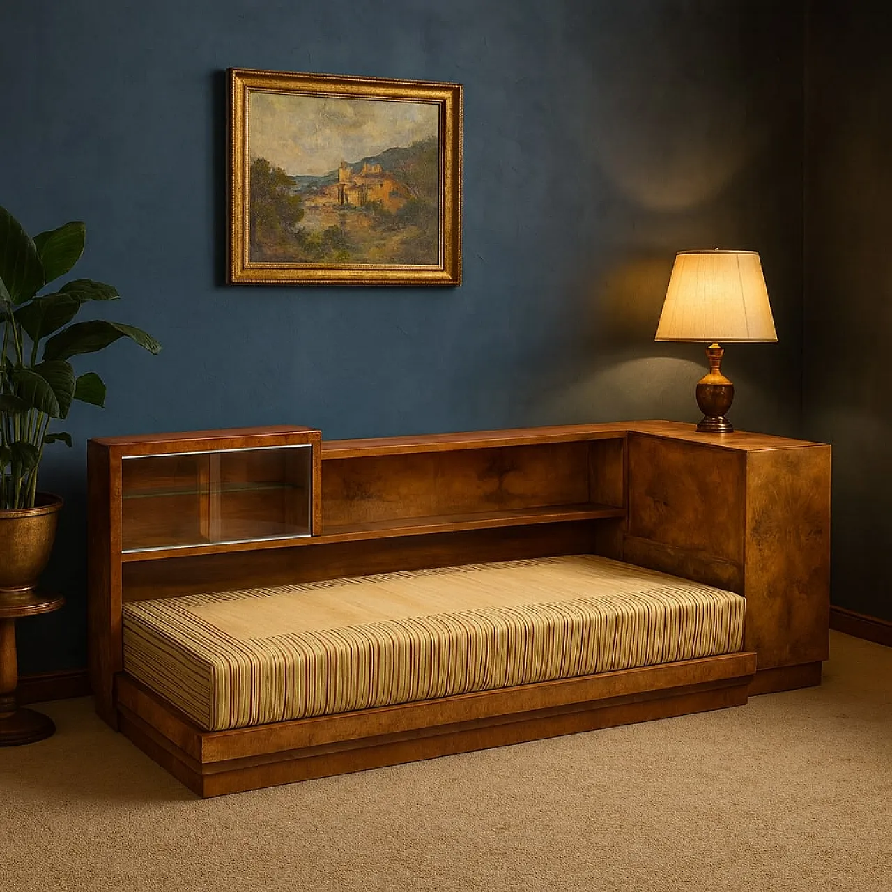 Wooden and fabric bed, mid-20th century 2
