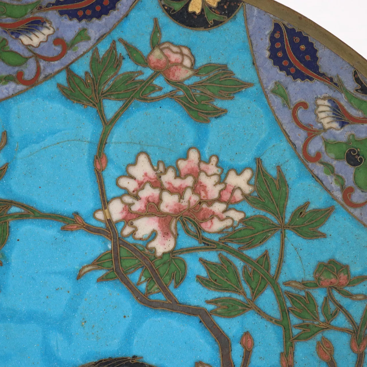Japanese copper plate with polychrome cloisonné enamels, 19th century 4