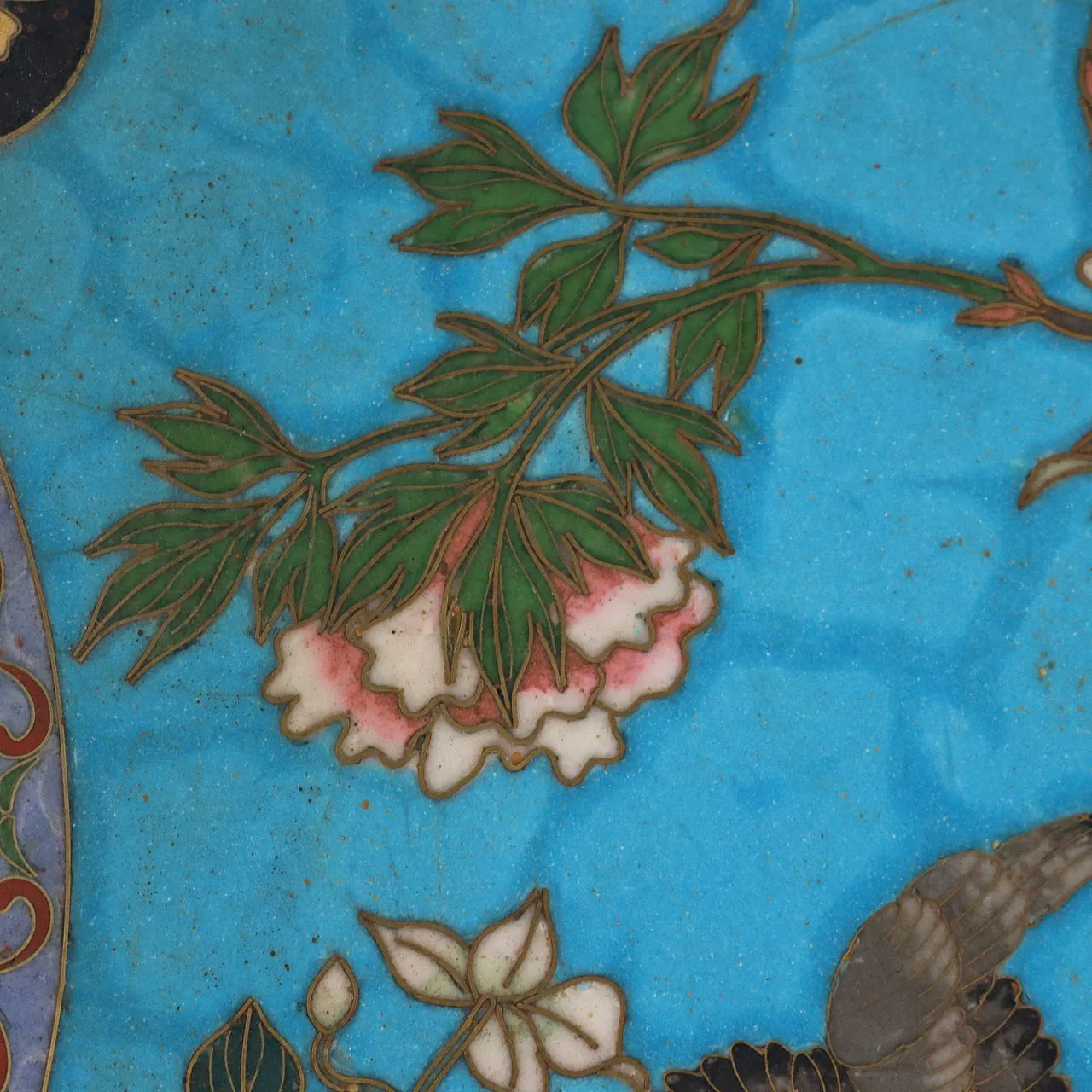 Japanese copper plate with polychrome cloisonné enamels, 19th century 5