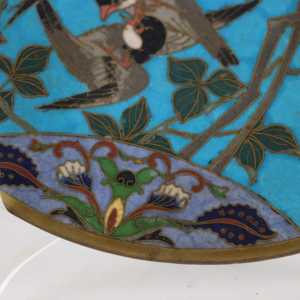 Japanese copper plate with polychrome cloisonné enamels, 19th century 6