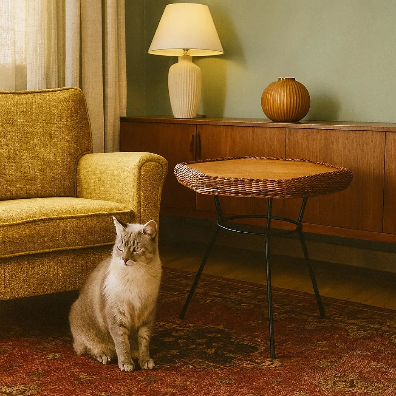 Tavolino in legno e metallo smaltato, anni '60 2