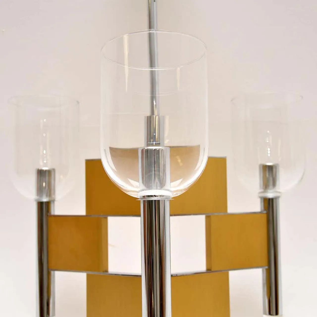 Lampadario di Gaetano Sciolari con ottone e vetro, anni '70 6