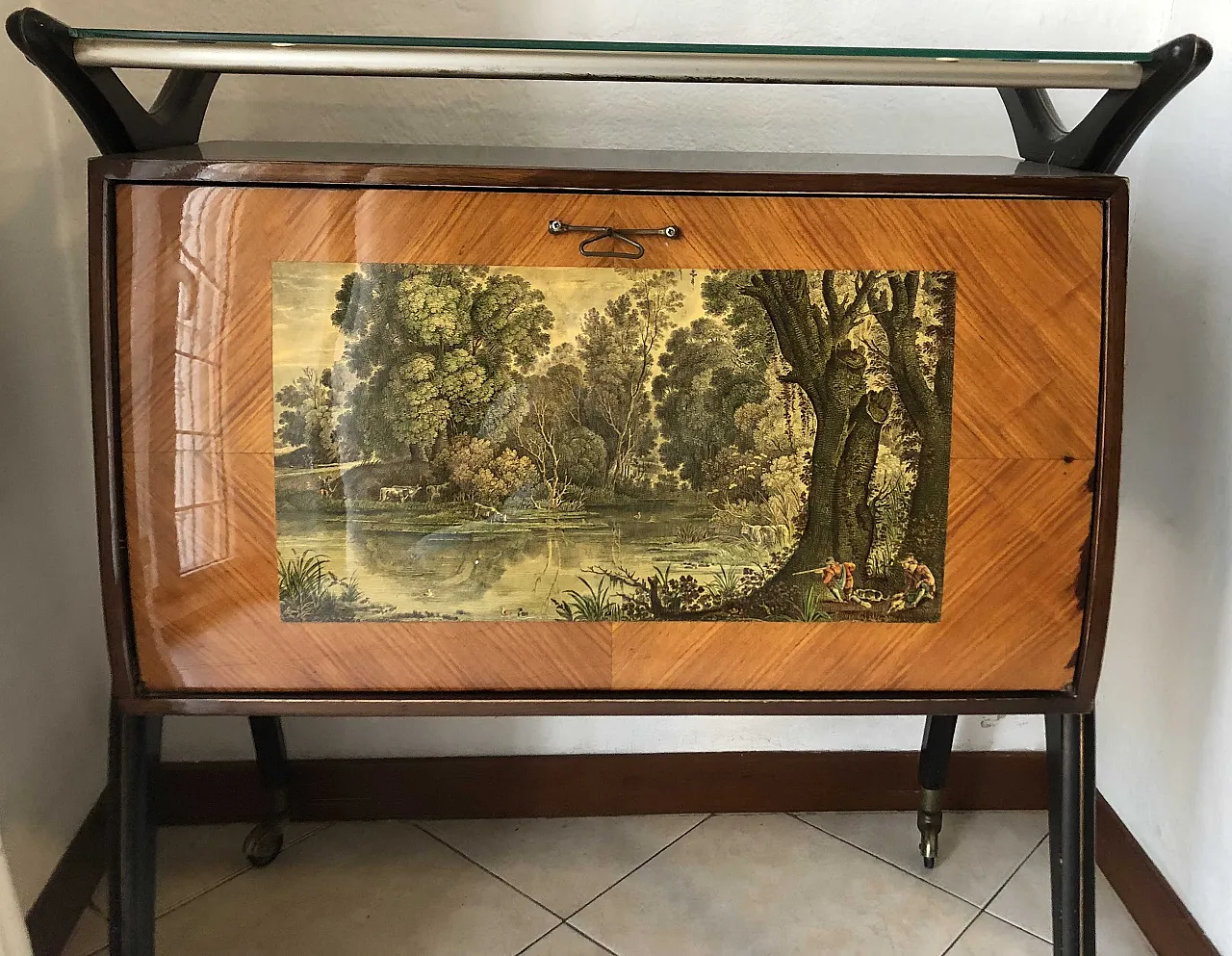 Wood, steel and glass bar cabinet by CR Padova, 1930s 1