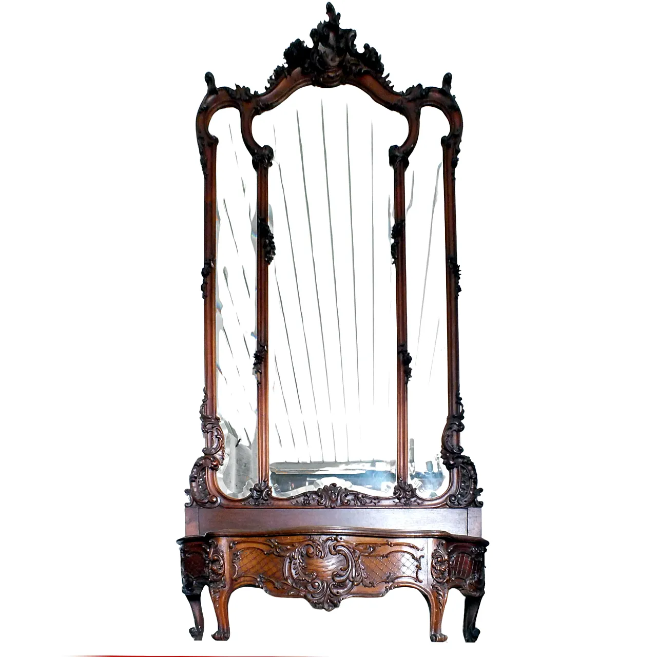 Specchiera da parete Liberty bisellata con fioriera in noce, anni '20 5