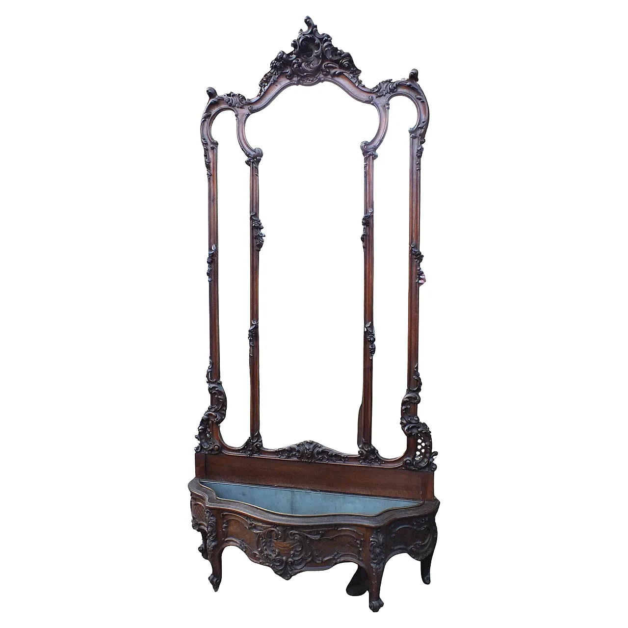 Specchiera da parete Liberty bisellata con fioriera in noce, anni '20 7