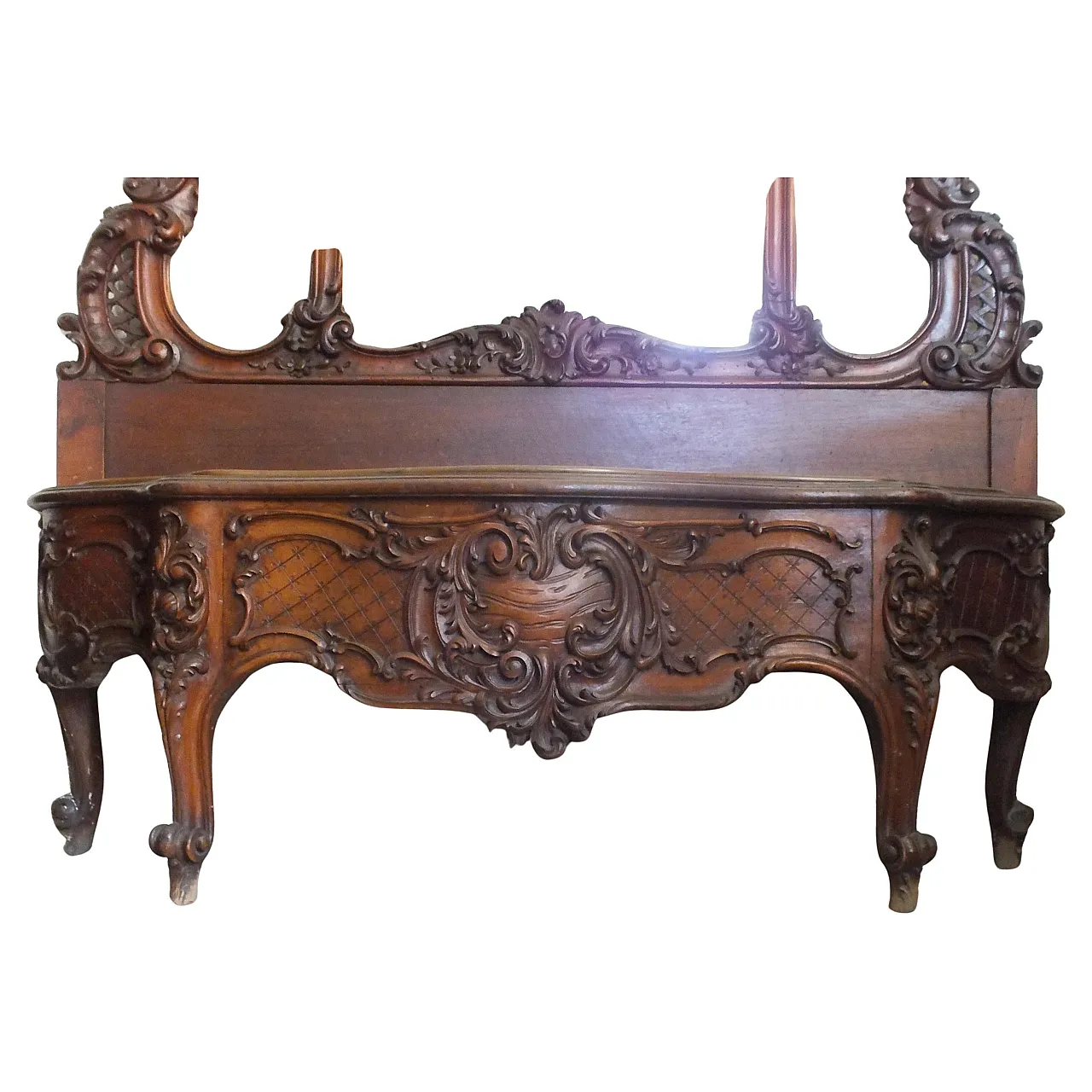 Specchiera da parete Liberty bisellata con fioriera in noce, anni '20 9