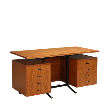 Scrivania con doppia colonna e cassetti in metallo e legno, '900