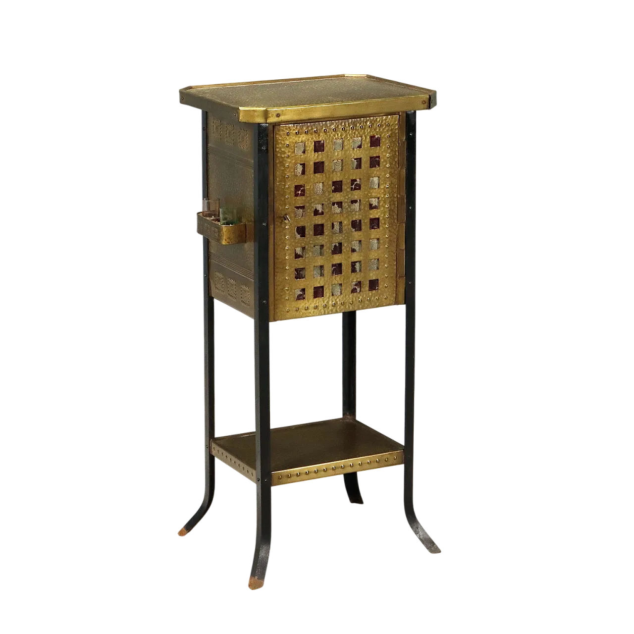 Mobile bar in stile liberty in lamiera di rame ottonata, primo '900 10