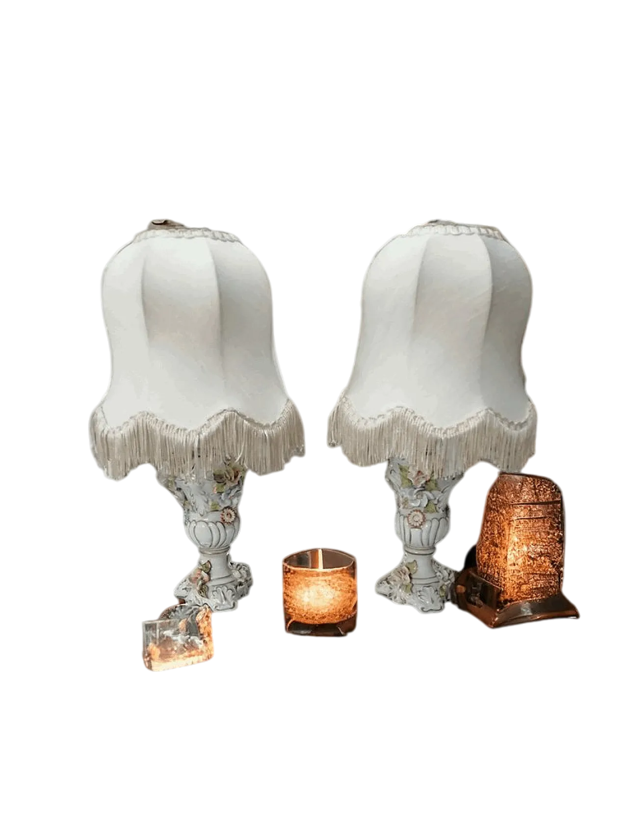 Coppia di lampade da comodino in ceramica di Capodimonte, fine '800 7