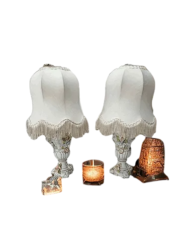 Coppia di lampade da comodino in ceramica di Capodimonte, fine '800
