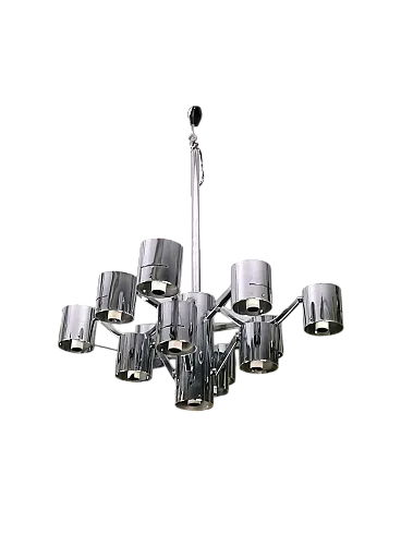 Lampadario in acciaio a 13 luci attribuito a Gaetano Sciolari, anni '70