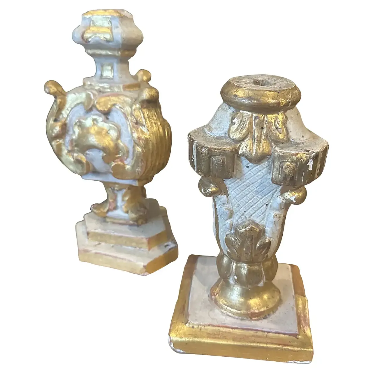 Pair of Louis XV lacquered and gilded wood palm holders, 19th century 1