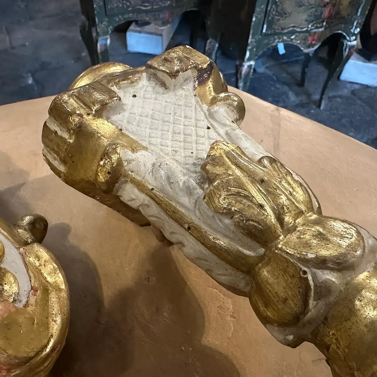 Pair of Louis XV lacquered and gilded wood palm holders, 19th century 2