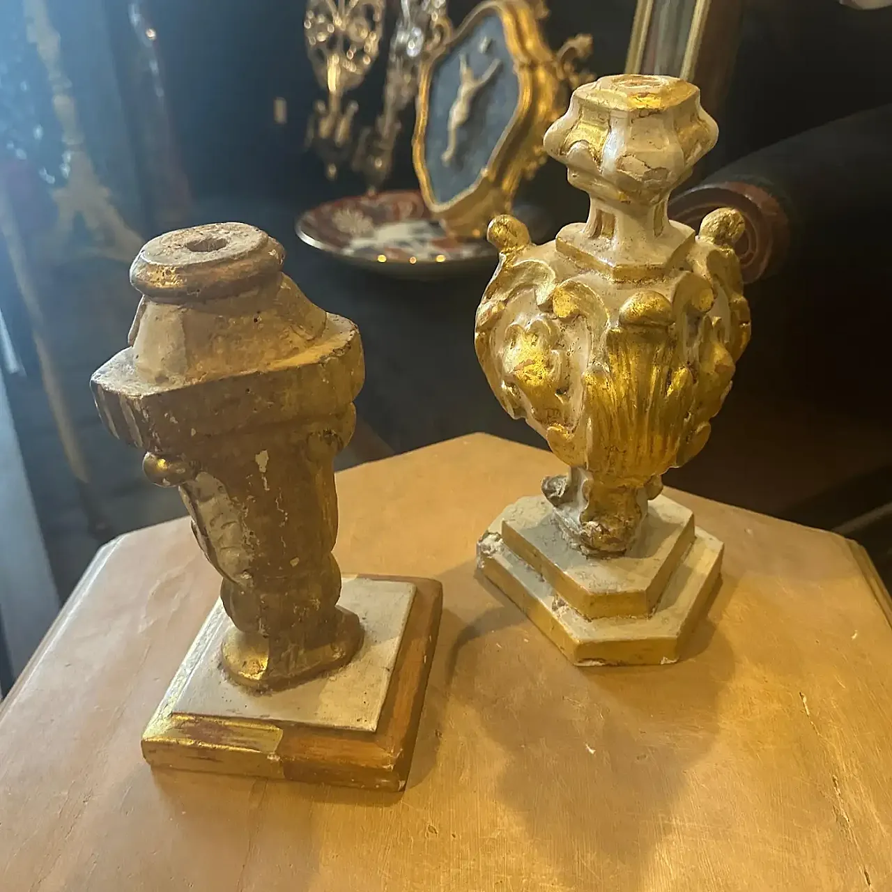 Pair of Louis XV lacquered and gilded wood palm holders, 19th century 12