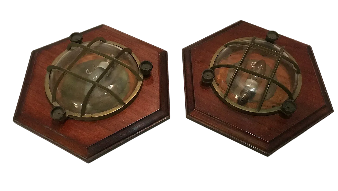 Pair of Nautical wood maritime sconces, 60s 8