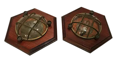 Coppia di applique marittime vintage in legno nautico, anni '60