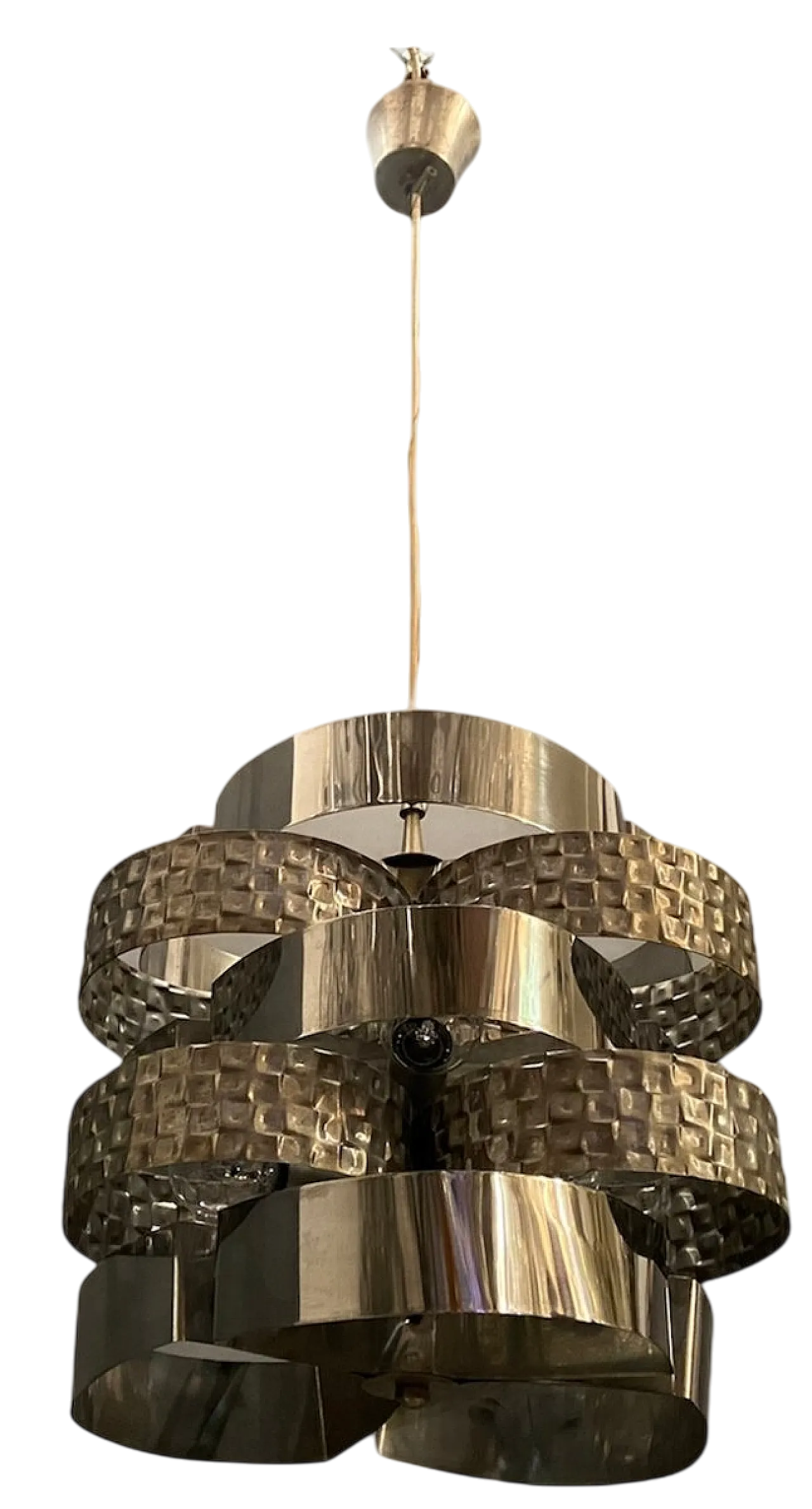 Lampada a sospensione Mid-Century in metallo di Mazzega, anni '70 7