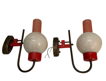 Coppia di applique vintage in vetro rosso di Stilnovo, anni '50