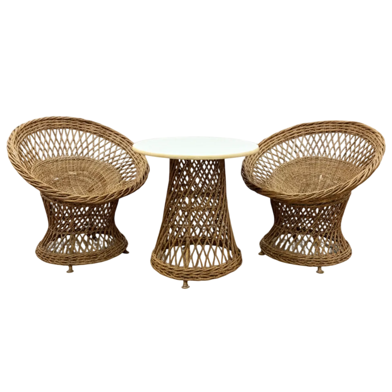 Tavolo in rattan con due poltrone, anni '60 10