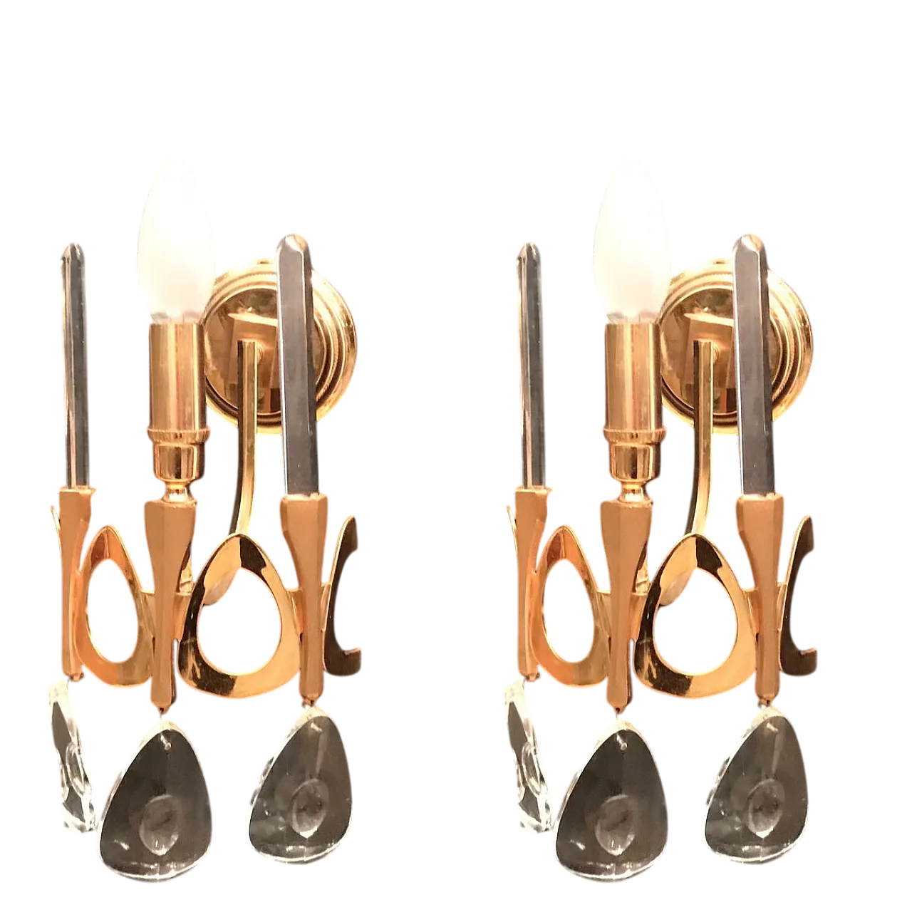 Coppia di applique in cristallo di Gaetano Sciolari, anni '70 8