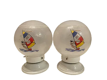 Coppia di lampade da tavolo Mid-Century in vetro opalino, anni '70