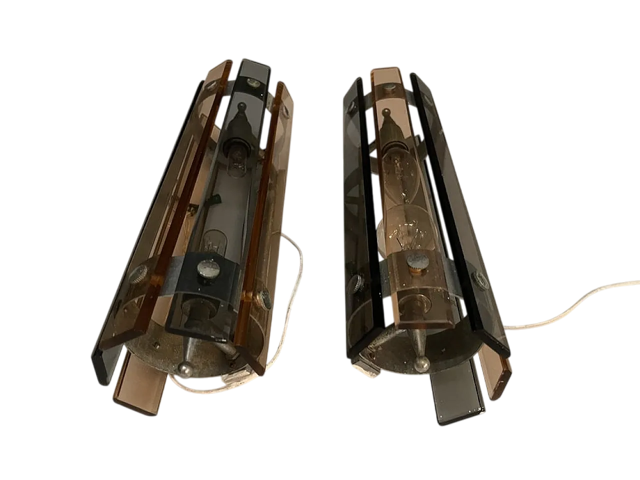 Coppia di applique in vetro rosa e grigio di metà secolo, anni '70 7