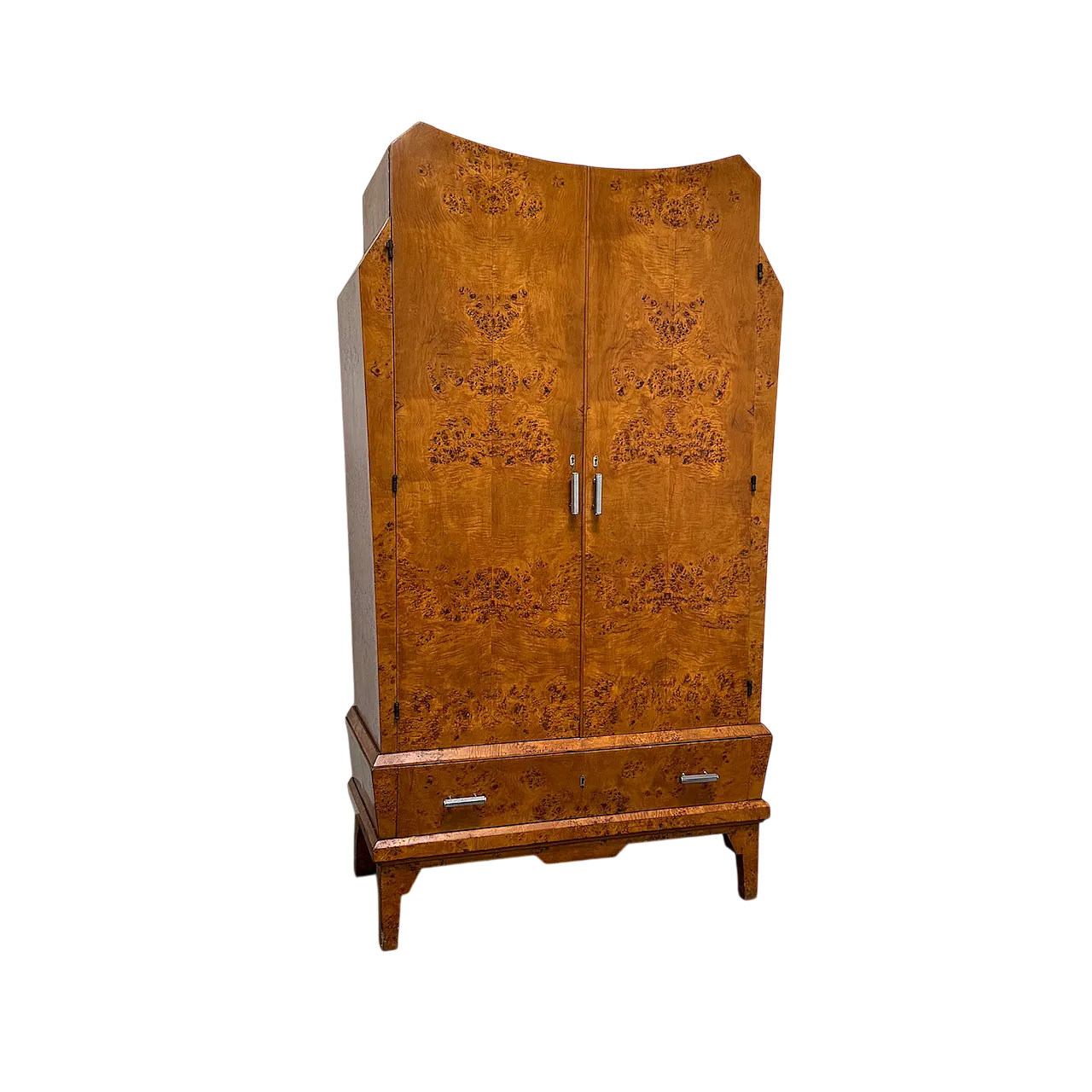 Art Deco Cubist Cabinet in Burl Wood, 1940s 16