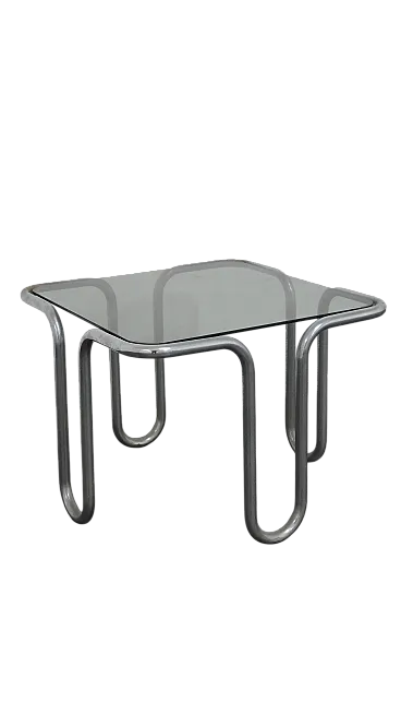 Tavolino in acciaio cromato e cristallo fumè di Ezio Didone, anni '70
