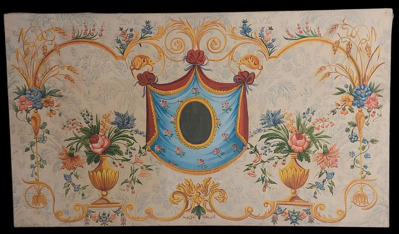 Decorative panel, tempera on paper transferred to canvas, 20th century 6