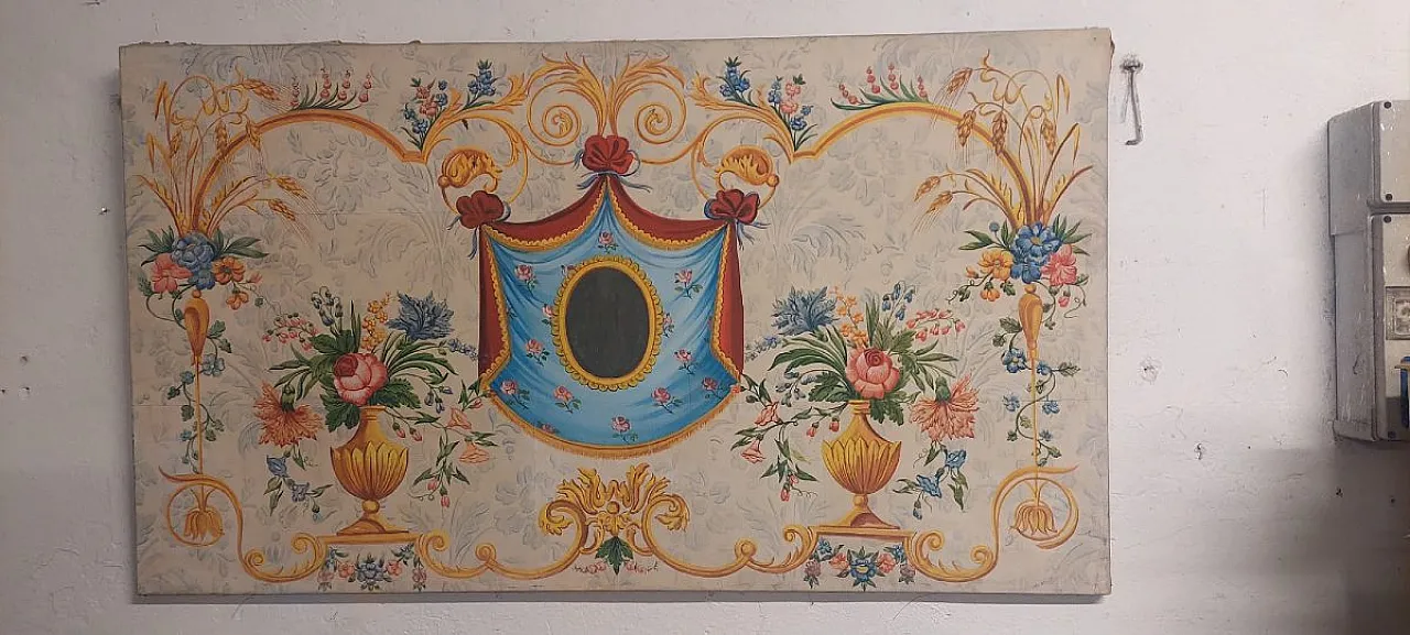 Decorative panel, tempera on paper transferred to canvas, 20th century 7