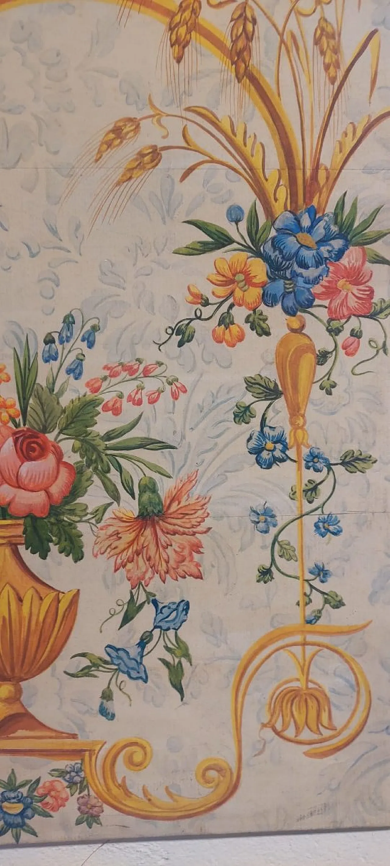 Decorative panel, tempera on paper transferred to canvas, 20th century 9