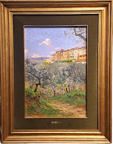 Olive grove in Tuscan landscape by Adolfo Tommasi, late 19th century