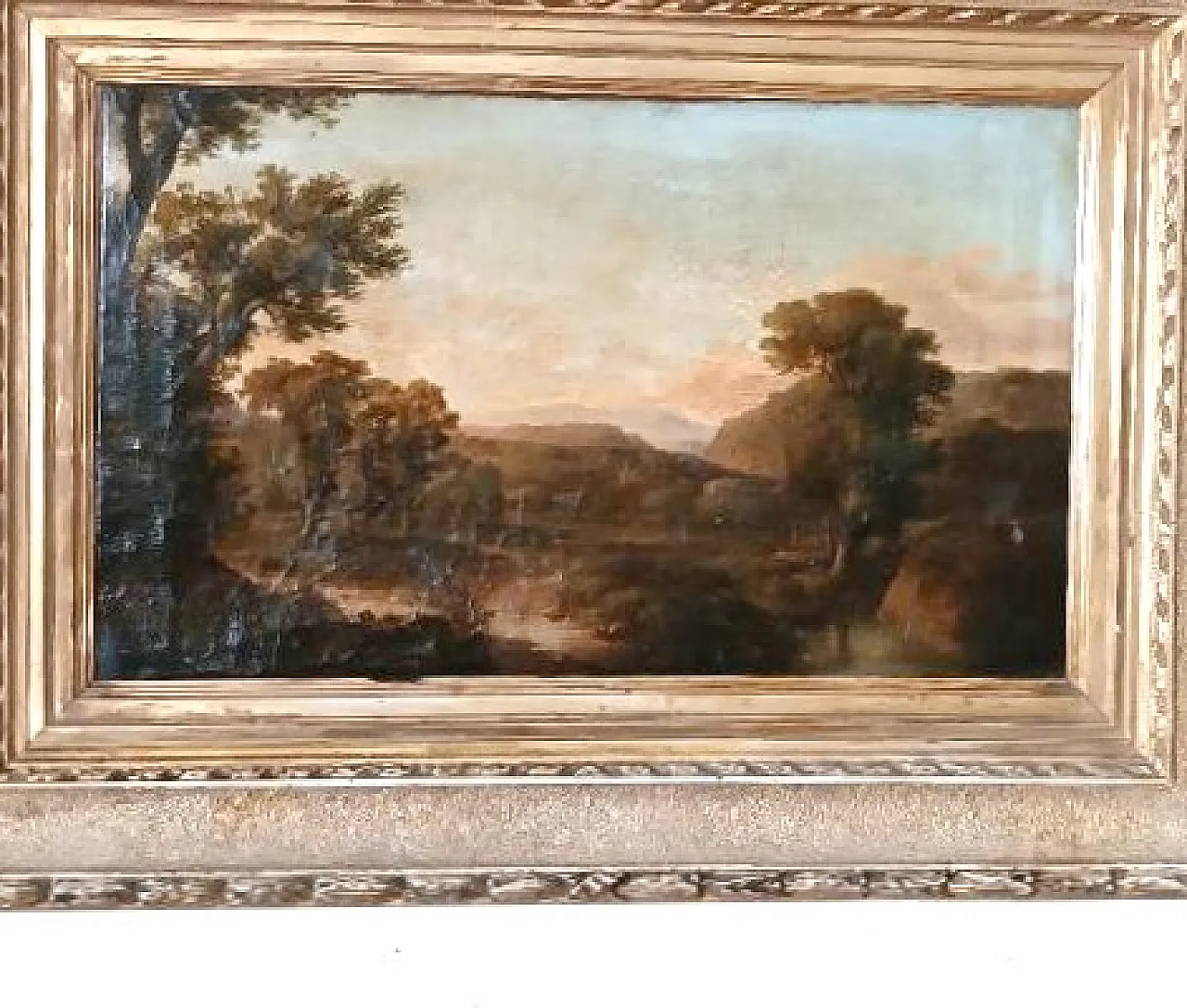 Antique canvas painting depicting a bucolic landscape, 19th century 2